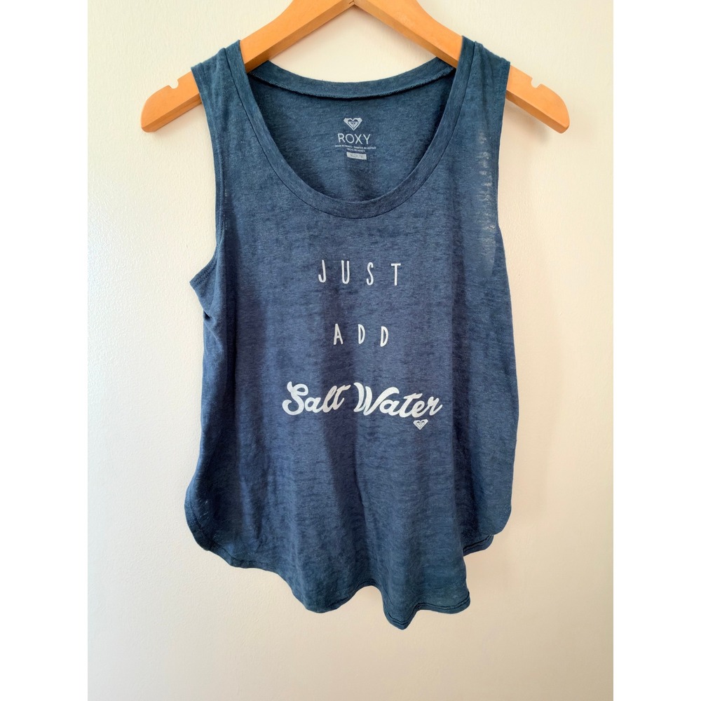Roxy Just Add Salt Water Graphic Tank Top Blue Heathered Scoop Neck M